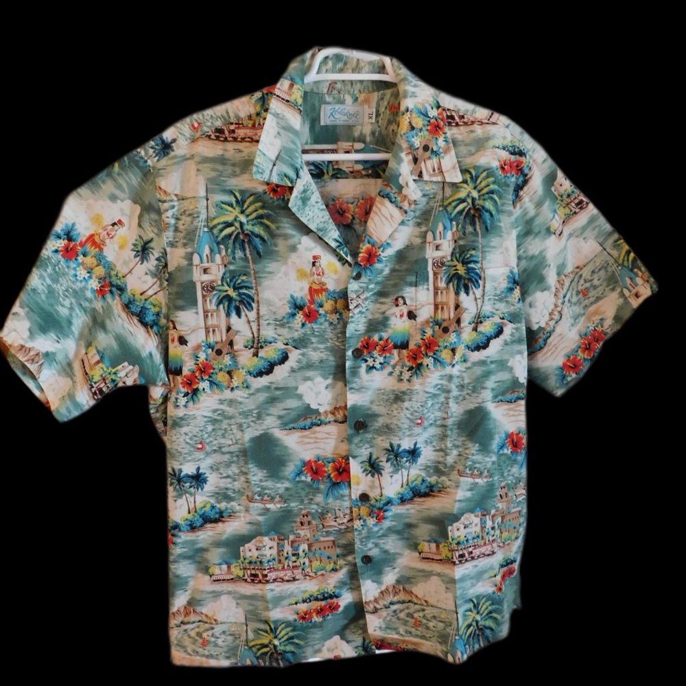 XL Mens Kole Kole Hawaiian Shirt - Honolulu/Hula Dancer